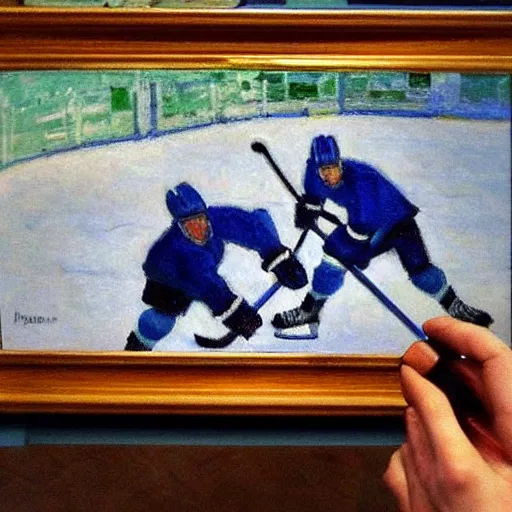 Prompt: a hockey game, impressionist style, trending on artstation, style of Monet, Matisse,