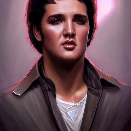 Image similar to young elvis presley dressed in 2 0 2 2, modern clothing, nashville, tennessee, portrait, highly detailed, digital painting, artstation, concept art, sharp focus, illustration, cinematic lighting, art by artgerm and greg rutkowski and alphonse mucha