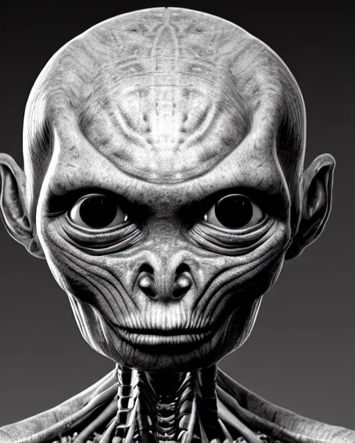 Prompt: photos of a humanoid gray alien with large black eyes and reptilian facial features inside area 51, secret service photos, taken on Fujifilm X-S10,