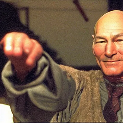 Image similar to photograph of Patrick Stewart dressed as the tooth fairy