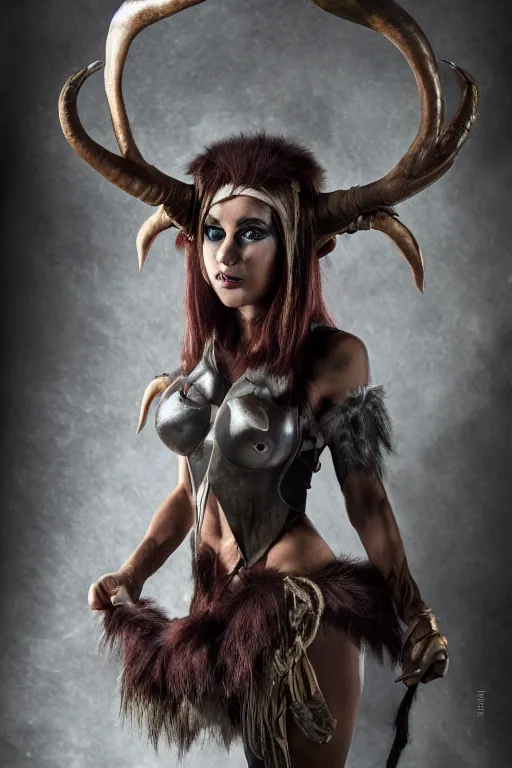 Image similar to a female DND satyr, high resolution film still, 8k, HDR colors, cosplay, studio lighting