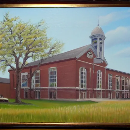 Prompt: beautiful oil painting of galva elementary school in galva illinois by olaf krans