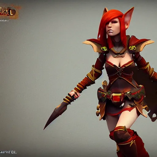 Image similar to beautiful redhead elf, warrior outfit, clash royal style characters, unreal engine 5, octane render, detailed, cinematografic, cinema 4 d