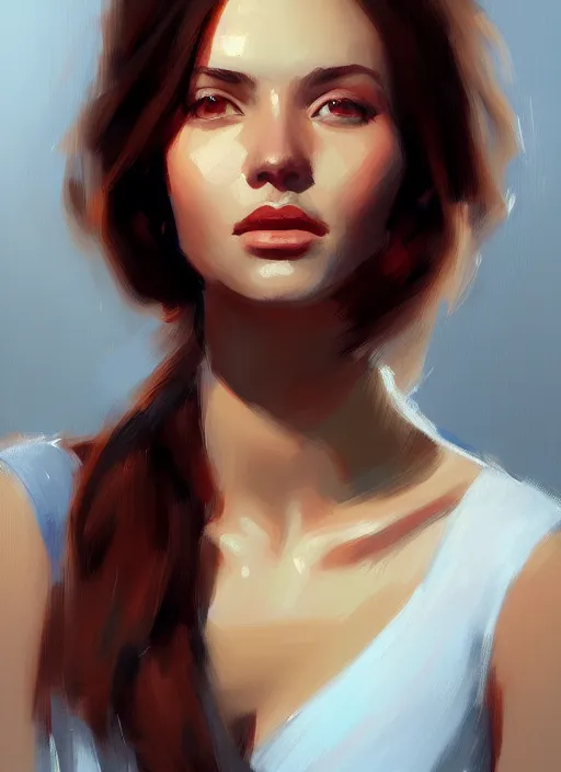 Image similar to portrait of a gorgeous young woman in the style of stefan kostic, artstation, concept art