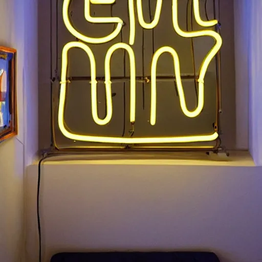 Image similar to glowing neon sign script art by tracy emin, by let there be neon, installed in residence