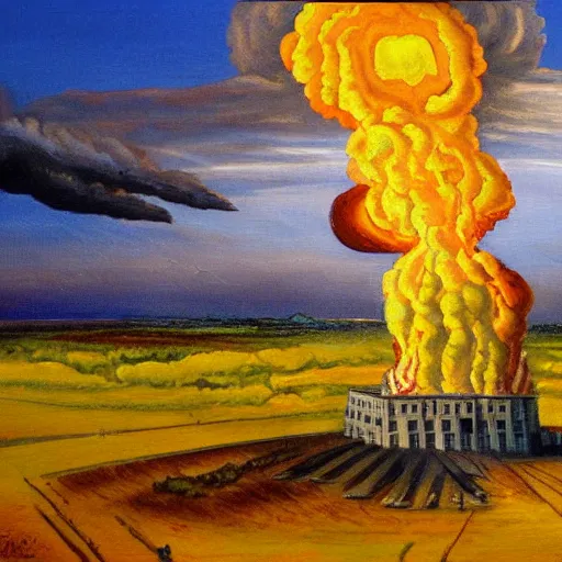 Image similar to a 1 8 th painting of a nuclear explosion in france