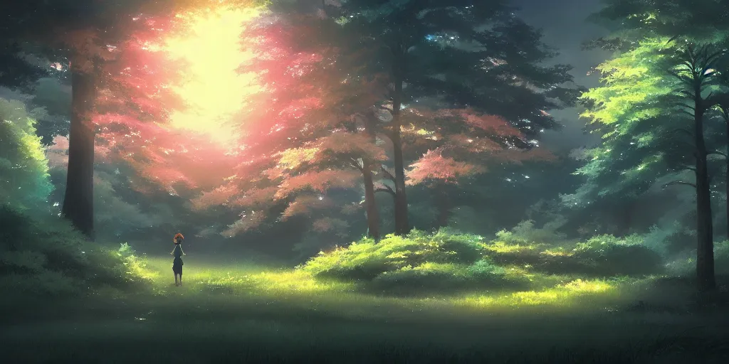 beautiful anime painting of a magical forest, daytime,, Stable Diffusion