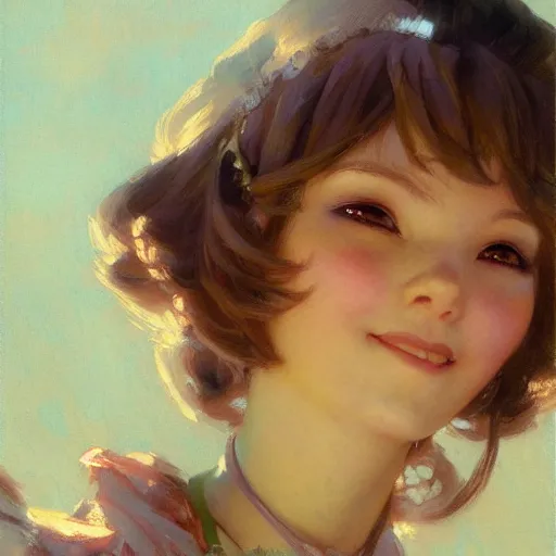 Image similar to a detailed portrait of a cute anime girl, smiling coy, painting by gaston bussiere, craig mullins, j. c. leyendecker