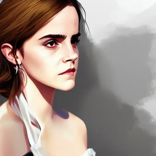 Image similar to emma watson, concept art, animation, elegant, 2d, ultra highly detailed, digital painting, smooth, sharp focus, artstation, art by Ilya Kuvshinov