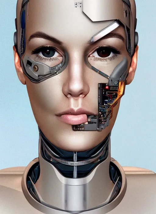 Image similar to portrait of a cyborg woman who turns her head to the right!!!!! ((((((((((left)))))))))) ((((((((((up)))))))))) ((((((((((down)))))))))) by Artgerm,eyes closed , biomechanical, hyper detailled, trending on artstation