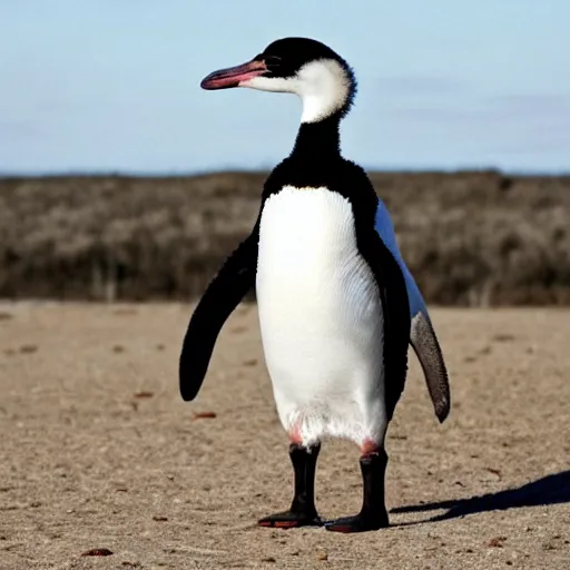 Prompt: an ostrich penguin hybrid, an ostrich mixed with a penguin