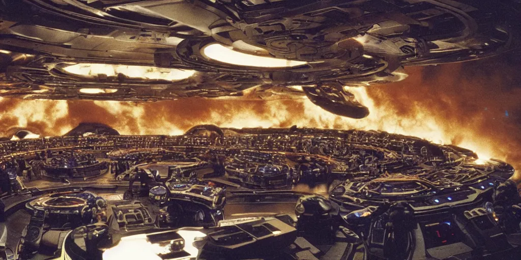 Image similar to a full color still of the Galactic Senate full of sci-fi aliens and humans, cinematic lighting, 1990, directed by Steven Spielberg, 35mm