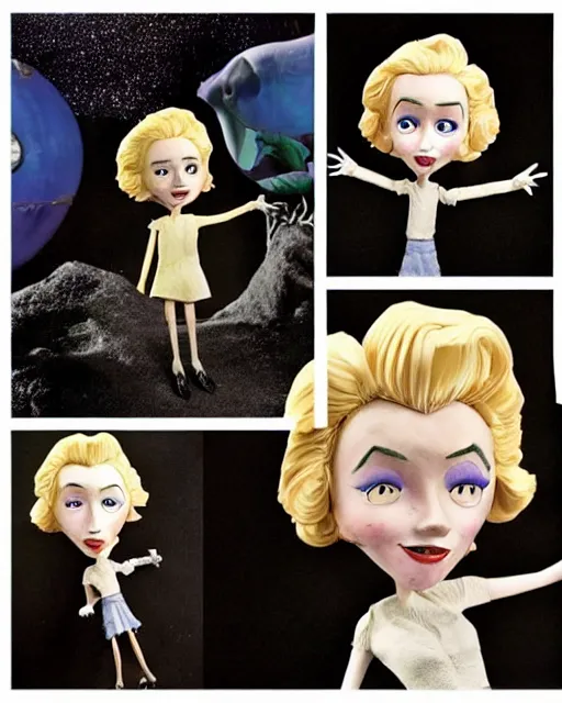 Image similar to marilyn monroe as a highly detailed stop motion puppet, in the style of laika studios ’ s paranorman, coraline, kubo and the two strings shot in the style