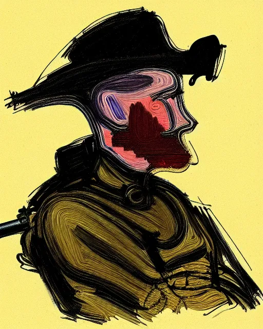 Image similar to an extremely detailed masterpiece color portrait of a 1 8 9 0's gunslinger while drawing his gun, in the style of frank auerbach, digital art