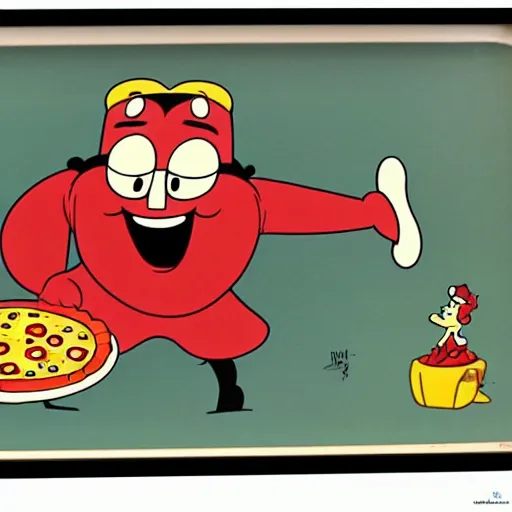 Image similar to 1 9 3 0 s cartoon pizza winks at oven, animation, cartoons, max fleischer, betty boop, cuphead, animation cel, still, freezeframe