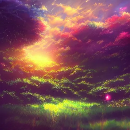 Image similar to a heavenly dream view from the interior of my cozy dream world filled with color from a Makoto Shinkai oil on canvas inspired pixiv dreamy scenery art majestic fantasy scenery fantasy pixiv scenery art inspired by magical fantasy exterior