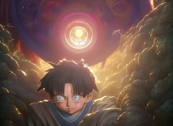 Image similar to highly detailed portrait of zatch bell, in dragon ball, stephen bliss, unreal engine, fantasy art by greg rutkowski, loish, rhads, ferdinand knab, makoto shinkai and lois van baarle, ilya kuvshinov, rossdraws, tom bagshaw, global illumination, radiant light, detailed and intricate environment