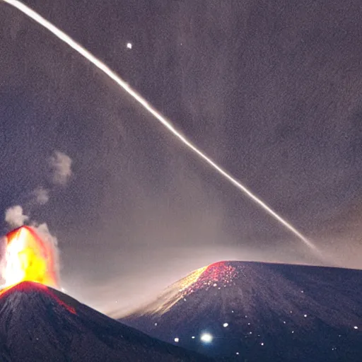 Prompt: meteorite crashing into an active volcano, photography