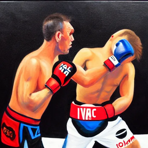 Image similar to viktor orban fighting mma, oil painting