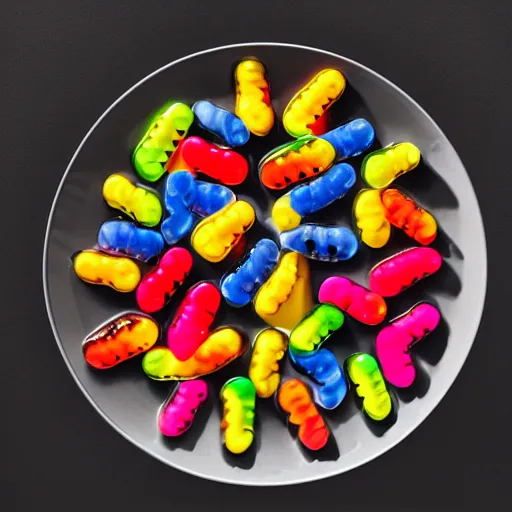 Prompt: Haribo eyes on a plate, studio photo