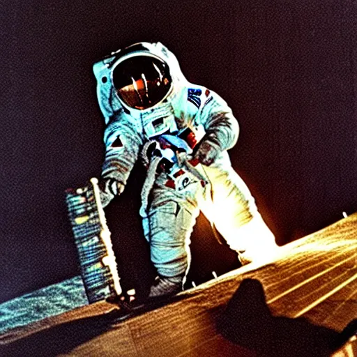 Image similar to Apollo 11 footage of astronaut playing guitar