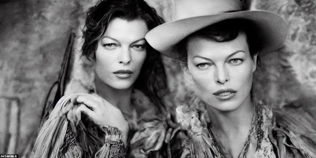 Image similar to portrait of (beautiful) female Mila Jovovich alone in an old west cabin