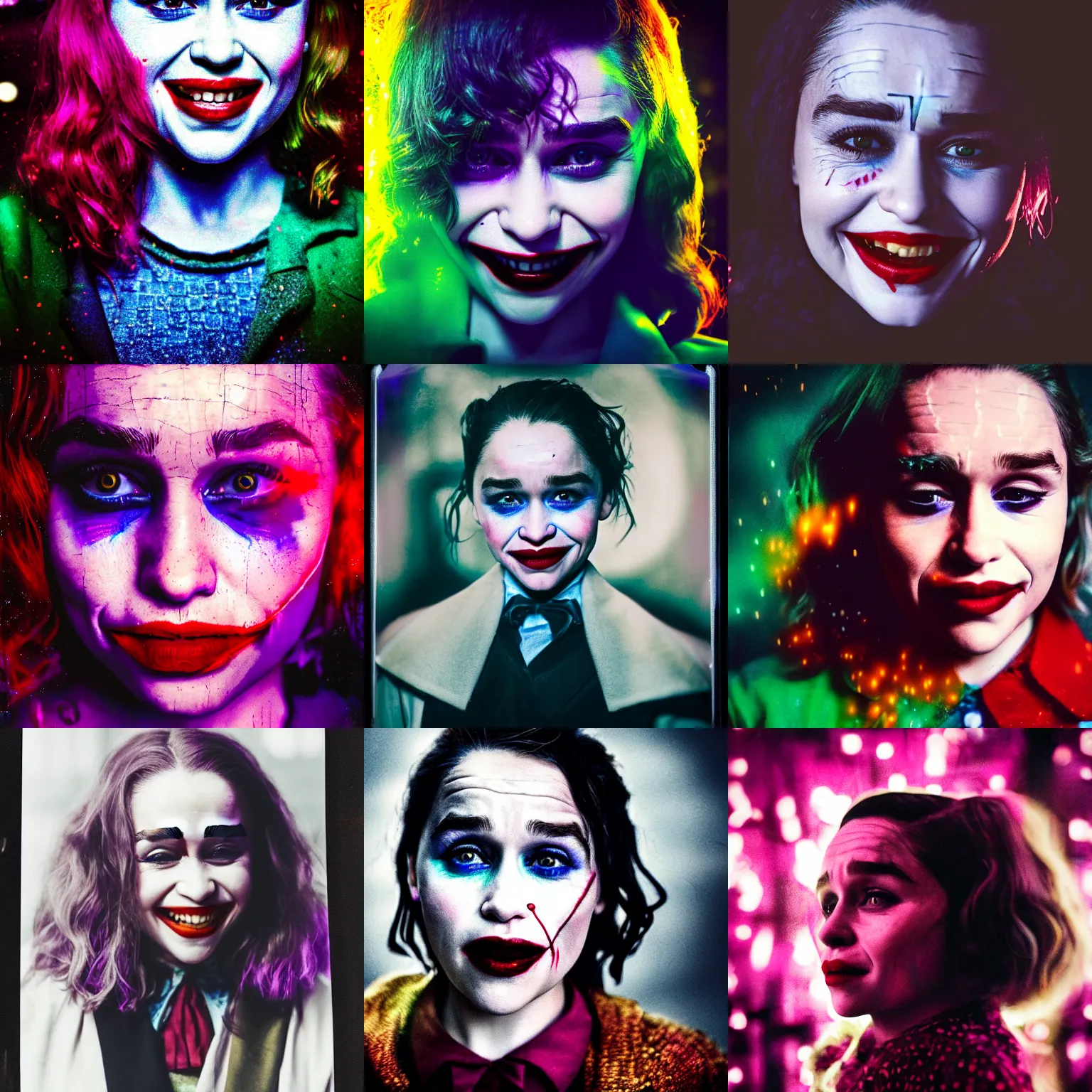Prompt: Emilia Clarke as the joker, polaroid photograph, 4k, by Brandon Woelfel