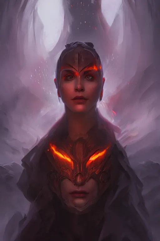 Image similar to princess of eternal fire and death, face portrait, raphael lacoste, eddie mendoza, alex ross, concept art, matte painting, highly detailed, rule of thirds, dynamic lighting, cinematic, detailed, denoised, centerd