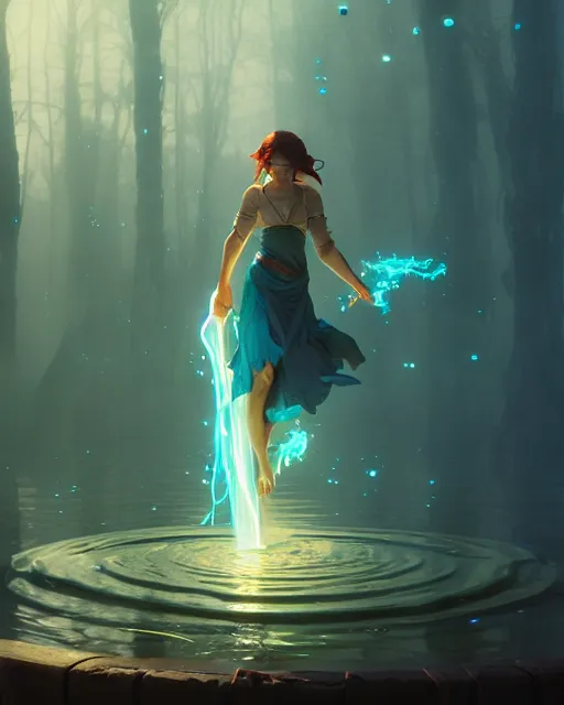 Image similar to highly detailed vfx portrait of a mage casting a water spell, unreal engine, greg rutkowski, loish, rhads, beeple, makoto shinkai and lois van baarle, ilya kuvshinov, rossdraws, tom bagshaw, alphonse mucha, global illumination, detailed and intricate environment