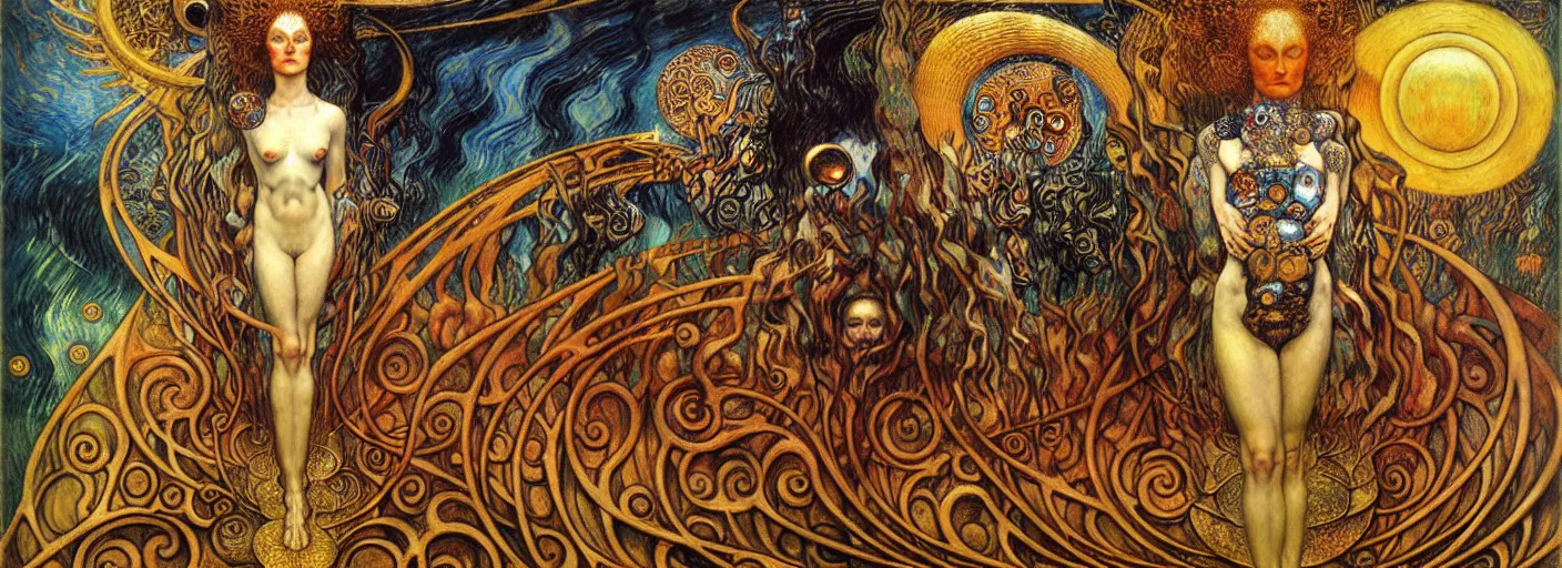 Image similar to Divine Chaos Engine by Karol Bak, Jean Delville, William Blake, Gustav Klimt, and Vincent Van Gogh, symbolist, visionary