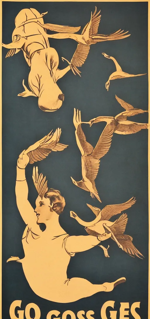 Image similar to 1 9 0 0 s high quality propaganda poster for geese. be strong. be a goose. convincing