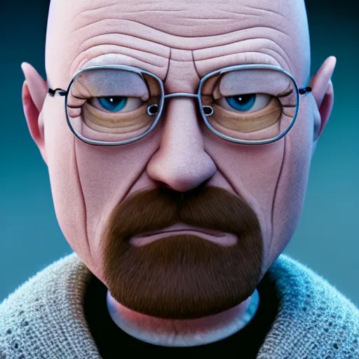 Image similar to Walter White as Gru in Despicable Me, artistic, 8k, cinematic, accurate, symetric, face, dramatic lighting, pastel colours, hdr