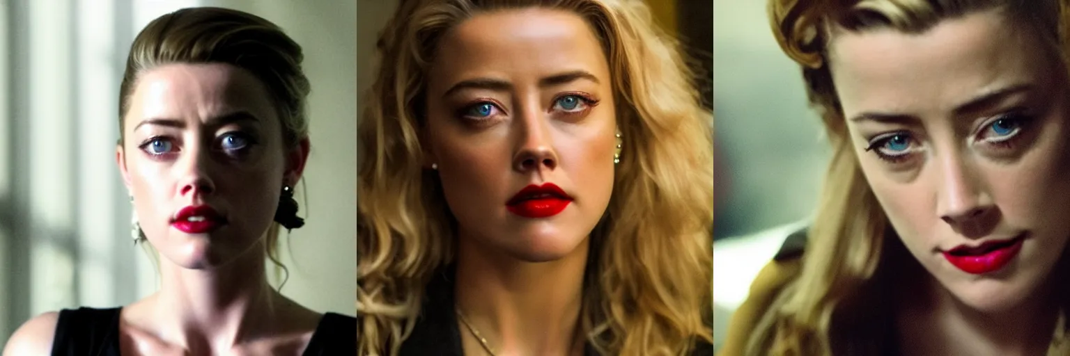 Prompt: close-up of Amber Heard as a detective in a movie directed by Christopher Nolan, movie still frame, promotional image, imax 70 mm footage