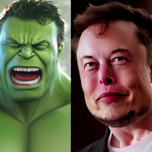 Prompt: elon musk as the incredible hulk