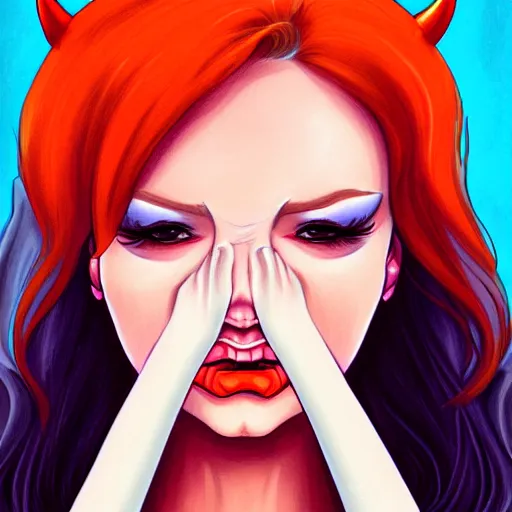 Image similar to illustrated portrait of orange-skinned devil woman by rossdraws