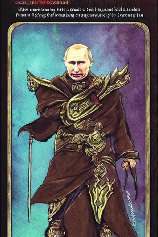 Prompt: Evil wizard Vladimur Putin as a Magic the Gathering card