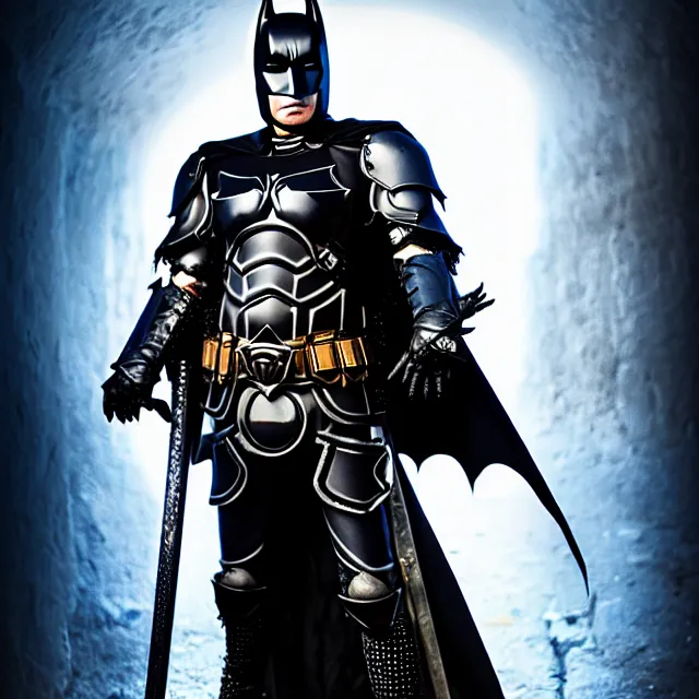 Image similar to dark knight as a holy paladin in futuristic magic punk pearl armor, highly detailed, 4 k, hdr, smooth, sharp focus, high resolution, award - winning photo, anne stokes, photorealistic