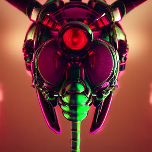 Prompt: synthwave cyborg insect alien face, detailed face, sharp focus, synthwave art, aesthetic, octane render, raw, cinematic