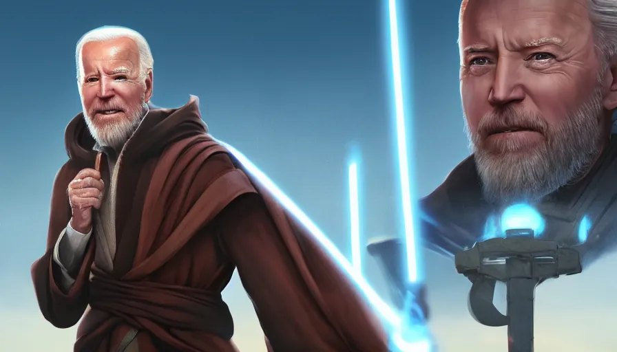 Image similar to joe biden is obi - wan kenobi with beard, billboard image, hyperdetailed, artstation, cgsociety, 8 k
