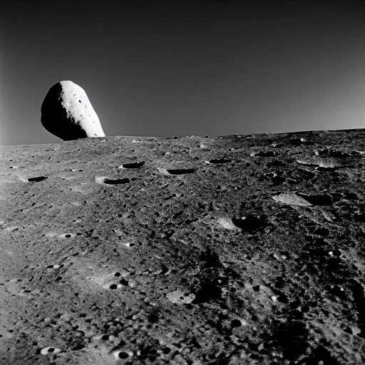 Prompt: the moon landing on a russet potato, black and white, film grain, light bleed