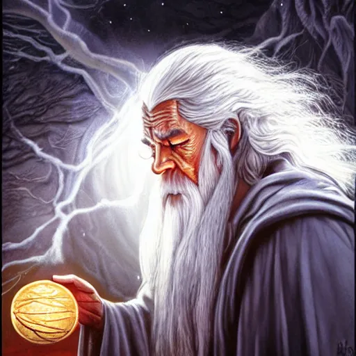 Image similar to Gandalf pondering his orb by Todd Lockwood