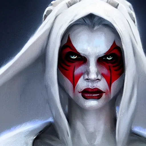 Prompt: portrait of a Darth Talon by Greg Rutkowski, she is about 20 years old, wearing white robes, Star Wars Expanded Universe, highly detailed portrait, digital painting, artstation, concept art, smooth, sharp foccus ilustration, Artstation HQ