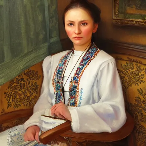 Prompt: portrait of a russian woman ( 3 5 ) from chabarovsk, russia in 2 0 2 1, an oil painting by ross tran and thomas kincade