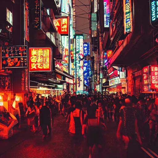 futuristic tokyo crowded night street with neon signs | Stable ...