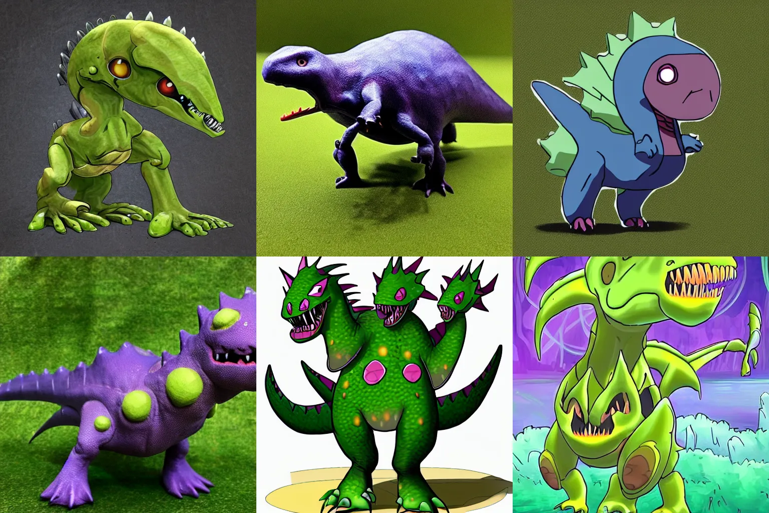 Prompt: dinosaur alien hybrid plant, in the style of pokemon