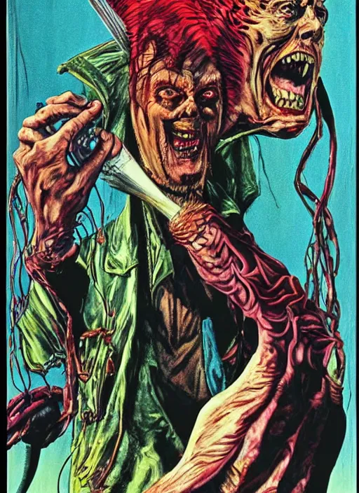 Image similar to Chistopher Walken, Creepshow (1982) comic book cover, artwork by Bernie Wrightson, full color, detailed