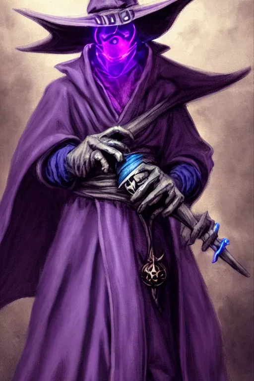Prompt: a plague doctor with a blue wizard robes as a d & d character, blue robe, magical, blue highlights, hip hop aesthetic, purple evil aura, concept sheet, painting by gaston bussiere, demon slayer, akiri toriyama, dramatic lighting, purple lighting, anime