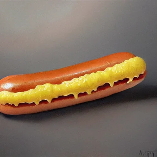 Prompt: hot dog with teeth sprouting out of bun, mustard dripping from teeth, side of ketchup, fantasy, intricate, elegant, highly detailed, digital painting, artstation, concept art, matte, sharp focus, illustration, art by artgerm and greg rutkowski and alphonse mucha