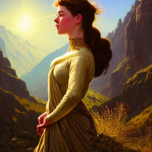 Image similar to of Willow team in Armenia hiking at a weekend and posing with mountains on the background, dark fantasy, medium shot, intricate, ornate, elegant, highly detailed, digital painting, volumetric light, artstation, concept art, smooth, sharp focus, illustration, art by Gil elvgren and charlie bowater and greg rutkowski and alphonse mucha