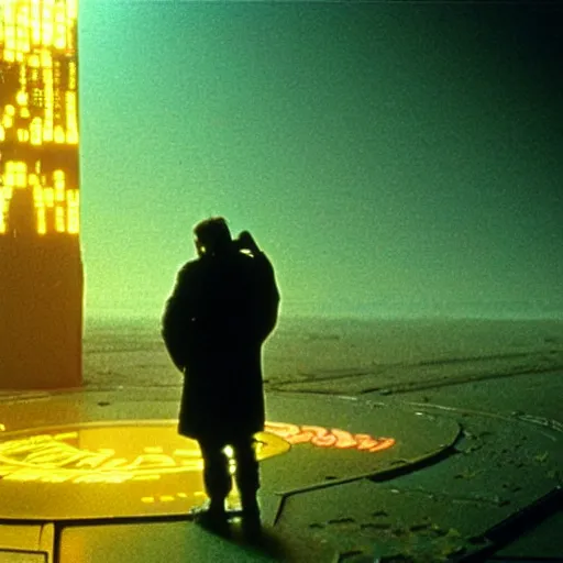 Prompt: 35mm film still blade runner set on Mars in an neon city, domes made of glas